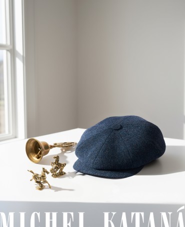 Кепка с козырьком, 8ми-клинка Мужская-Унисекс TWEED EDINBURG MARIN MIST из твида (Плотная Костюмно-Блейзерная ШЕРСТЬ) TWEED.8-EDINBURG/MARIN.MIST